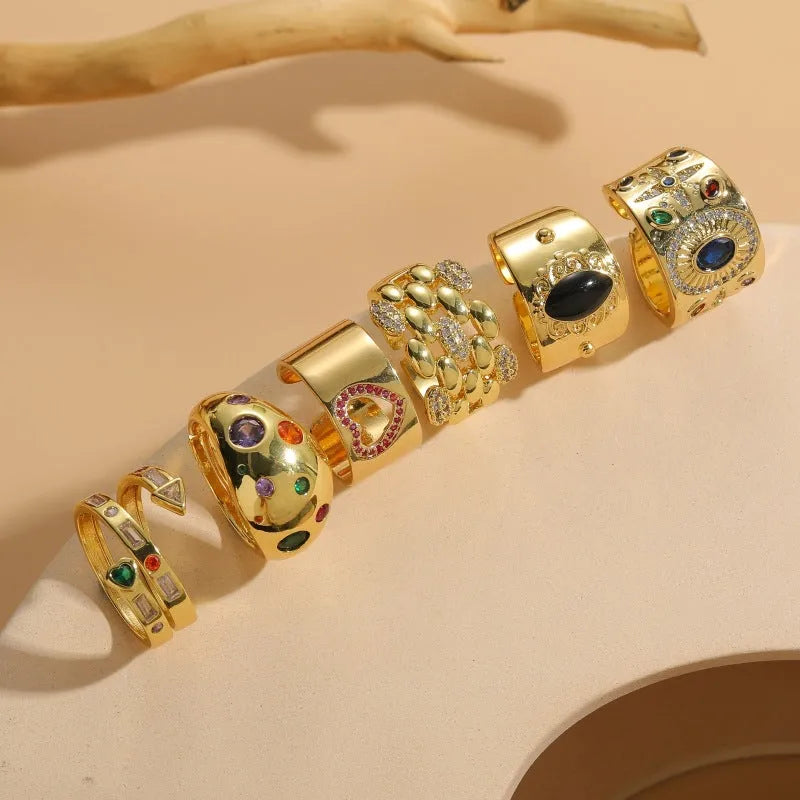 Chinese style geometric vintage ring in electroplated copper with horse eye black finish