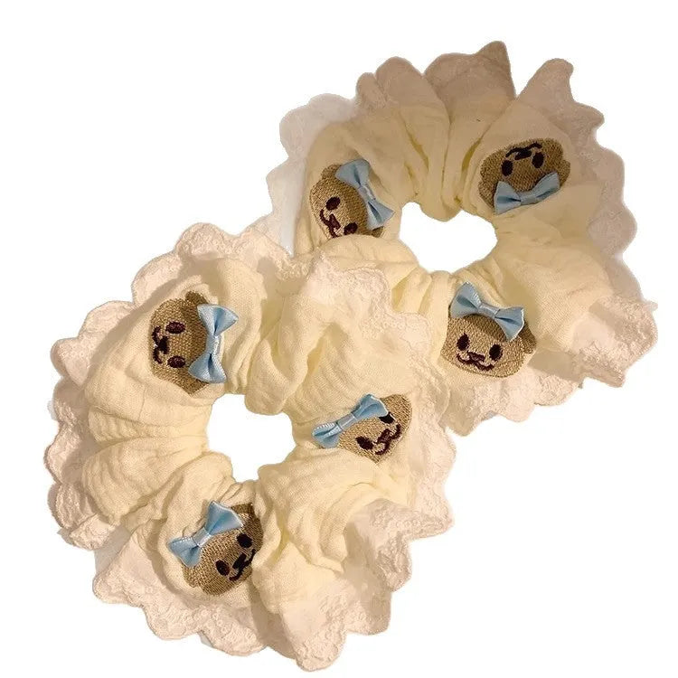 Blue bear bow elastic hair ring cloth fabric accessory