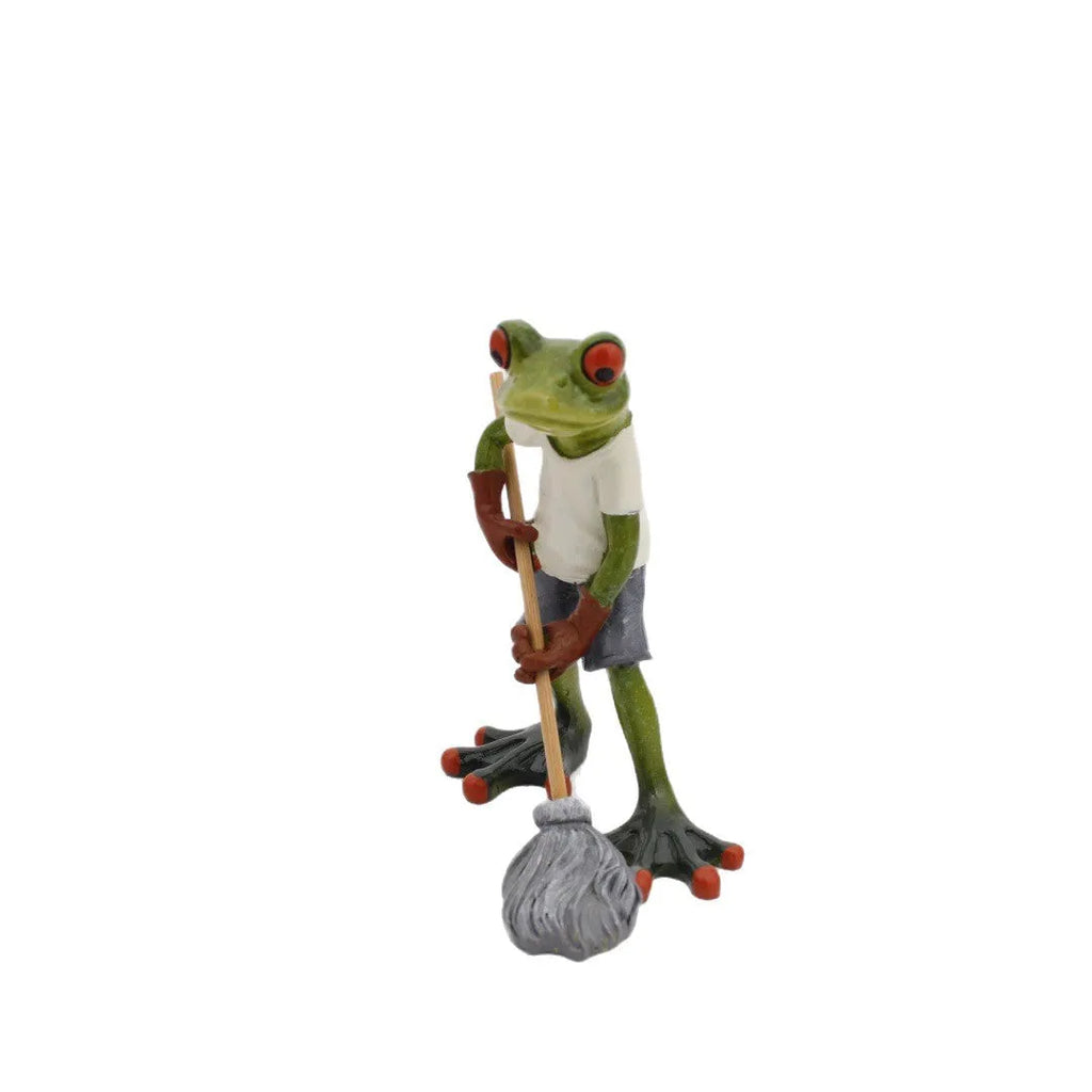 A pastoral style decorative frog figurine made from synthetic resin, for living room or study shelving.