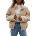 Apricot corduroy women's zip jacket with stand collar and long sleeves