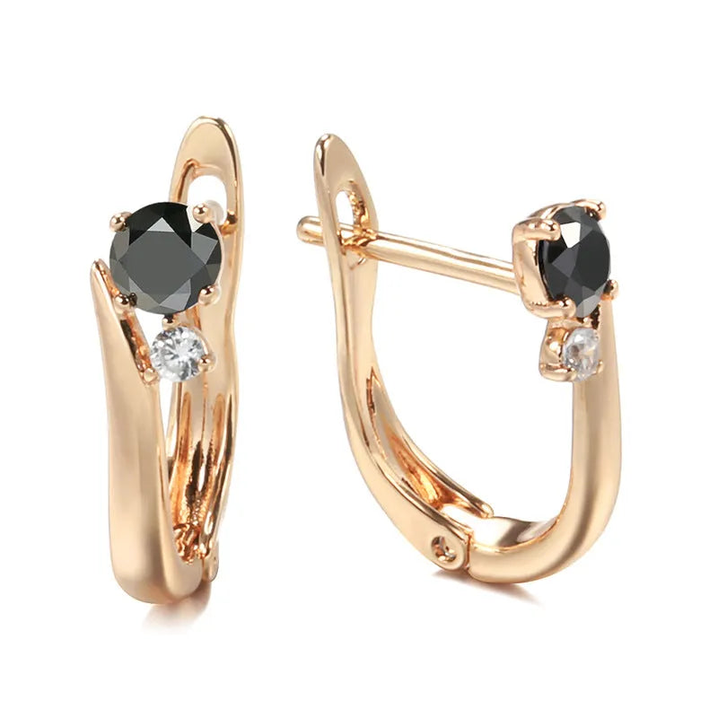 Women's black agate drop earrings with gold-plated copper geometric settings