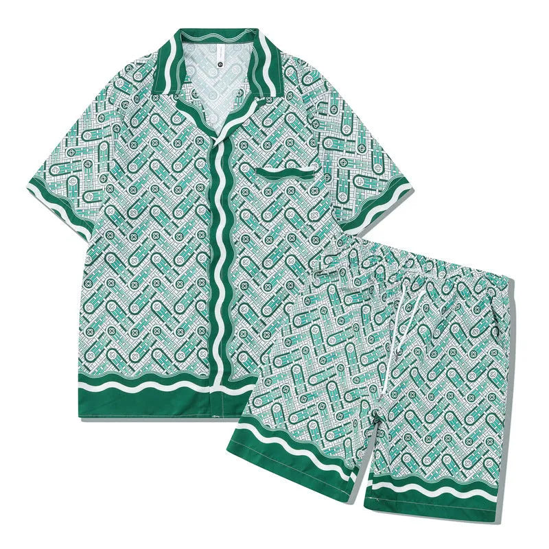 Men's plaid print short sleeve shirt and matching trousers co-ord set for beach wear