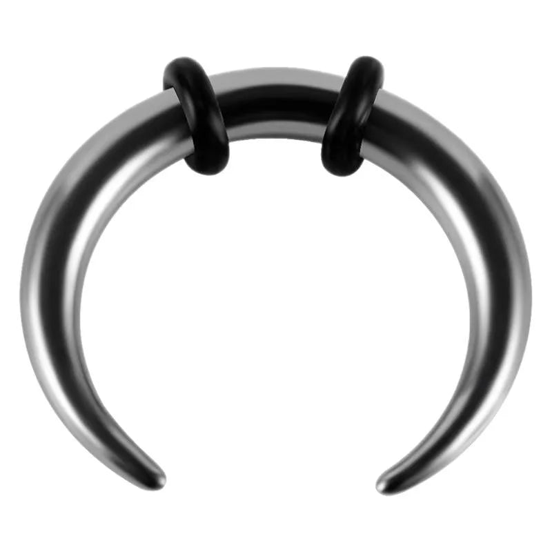 C-shaped 316 stainless steel nose ring with buffalo horn detail in black and steel colour options
