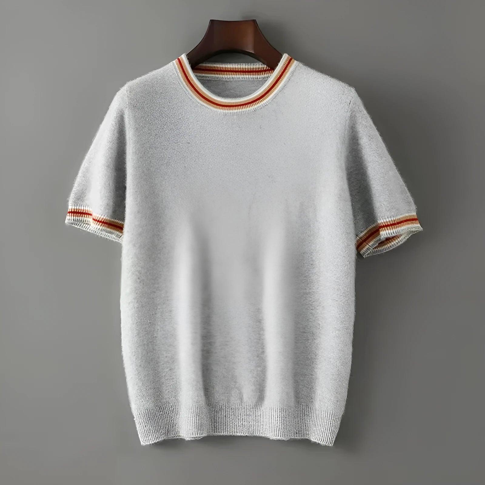 Men's pure wool short sleeve sweater with round neck in white, grey or black colours