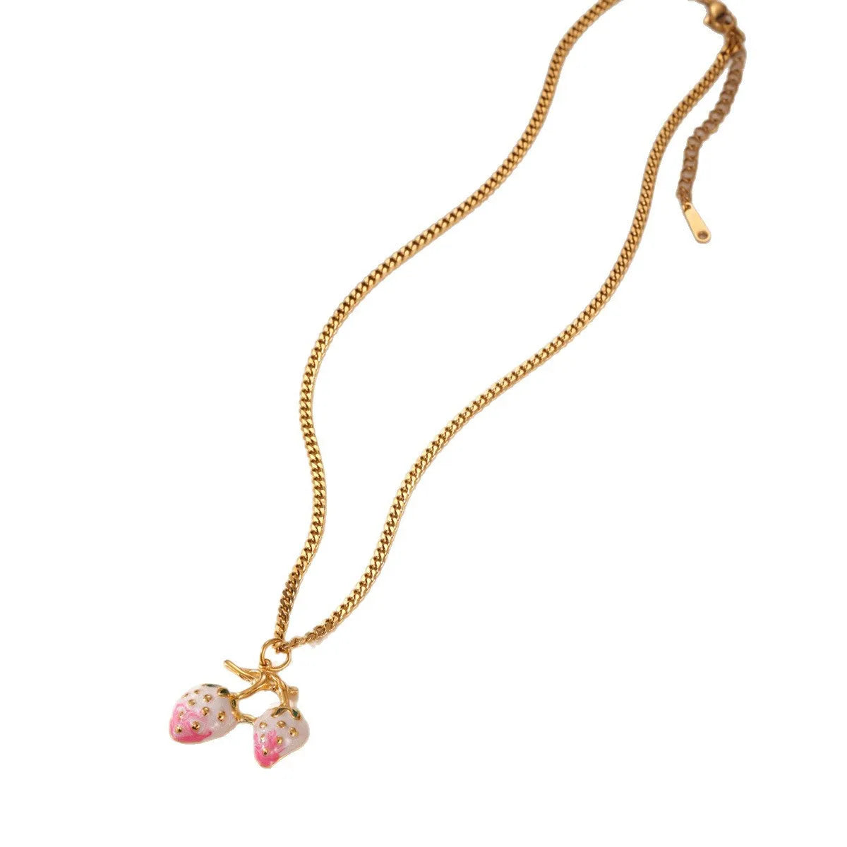 Strawberry fruit necklace pendant in stainless steel with red or white gradient colour on alloy chain