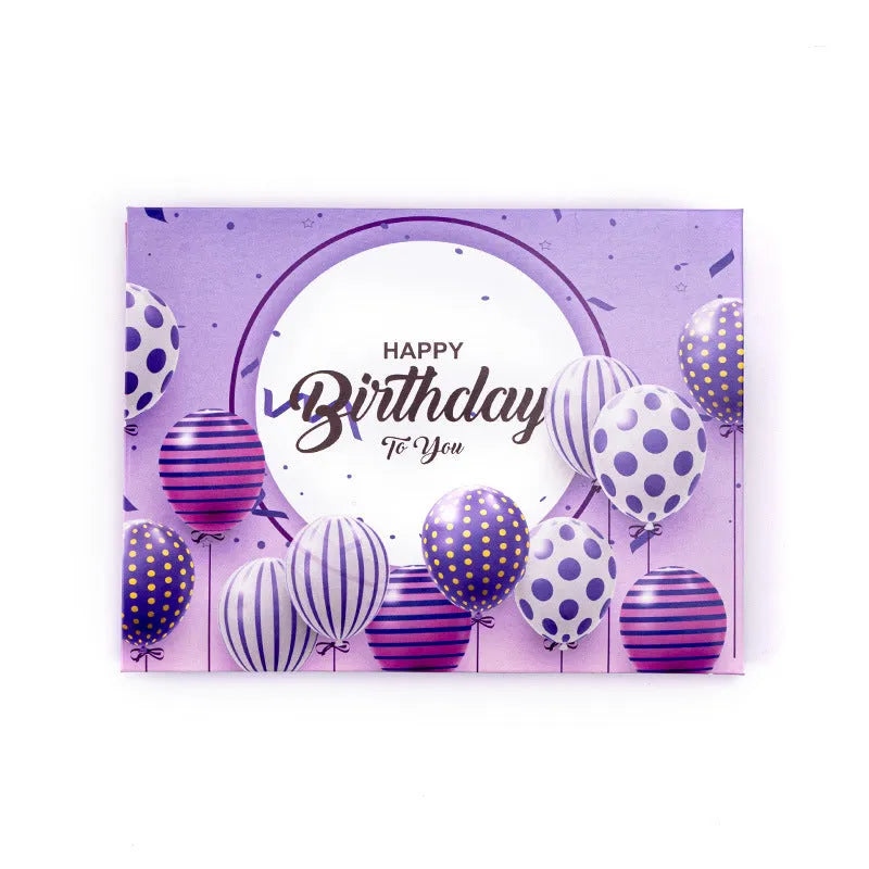 Chinese ink style birthday card with a 3D white cake pop-up and musical mechanism.