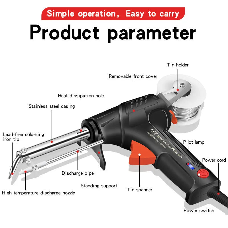 Black G102 outer soldering gun kit with light, 5-piece set in medium standard 205x170mm size