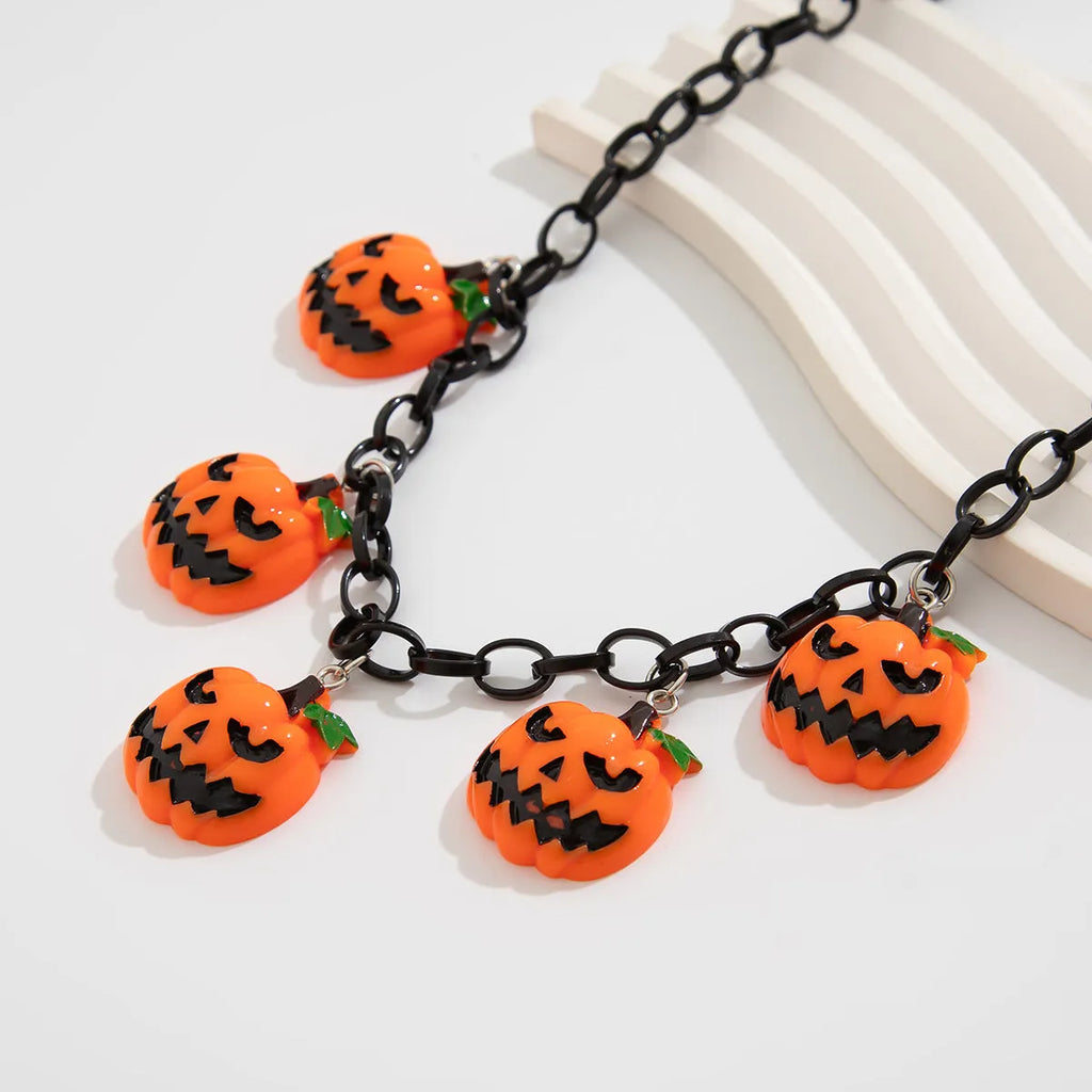 Halloween ghost pumpkin necklace with acrylic cartoon pendant in mixed colours