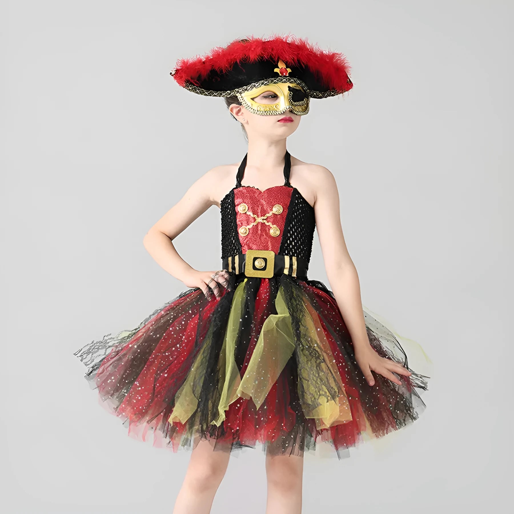 Girls pirates of the Caribbean Halloween costume dress with sequin gauze mesh lace details on pirate skirt
