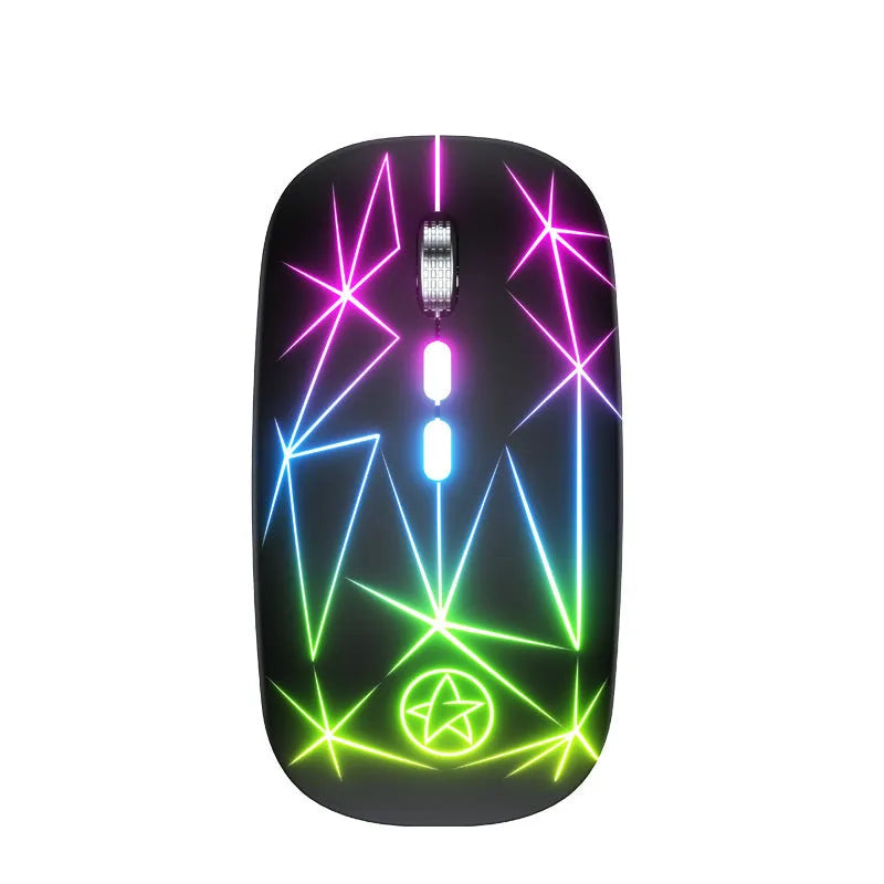 Wireless Bluetooth gaming mouse with luminous LED indicators and metal scroll wheel in black finish