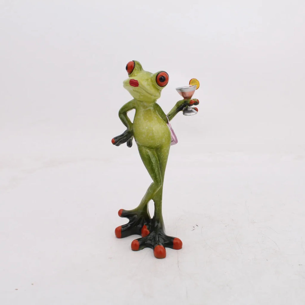 A pastoral style decorative frog figurine made from synthetic resin, for living room or study shelving.