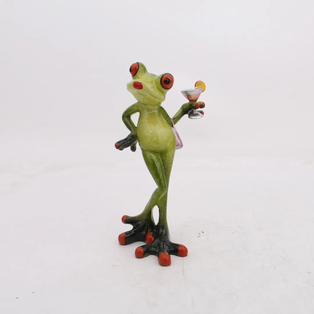 A pastoral style decorative frog figurine made from synthetic resin, for living room or study shelving.