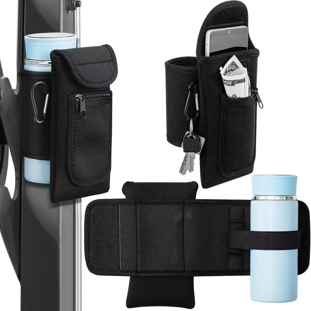 Magnetic cloth sleeve for a large sports bottle, showing black and pink colour options.