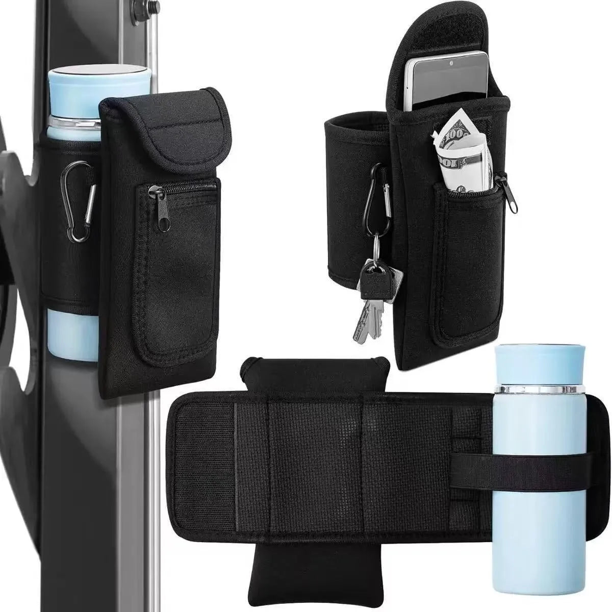 Magnetic cloth sleeve for a large sports bottle, showing black and pink colour options.