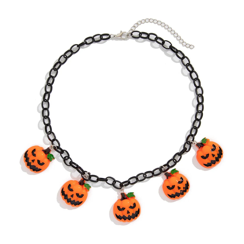 Halloween ghost pumpkin necklace with acrylic cartoon pendant in mixed colours