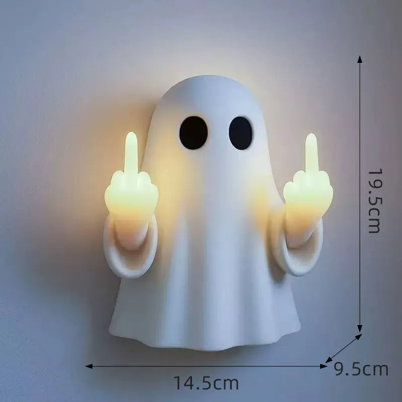White plastic ghost statue night lamp with LED lighting for Halloween decoration