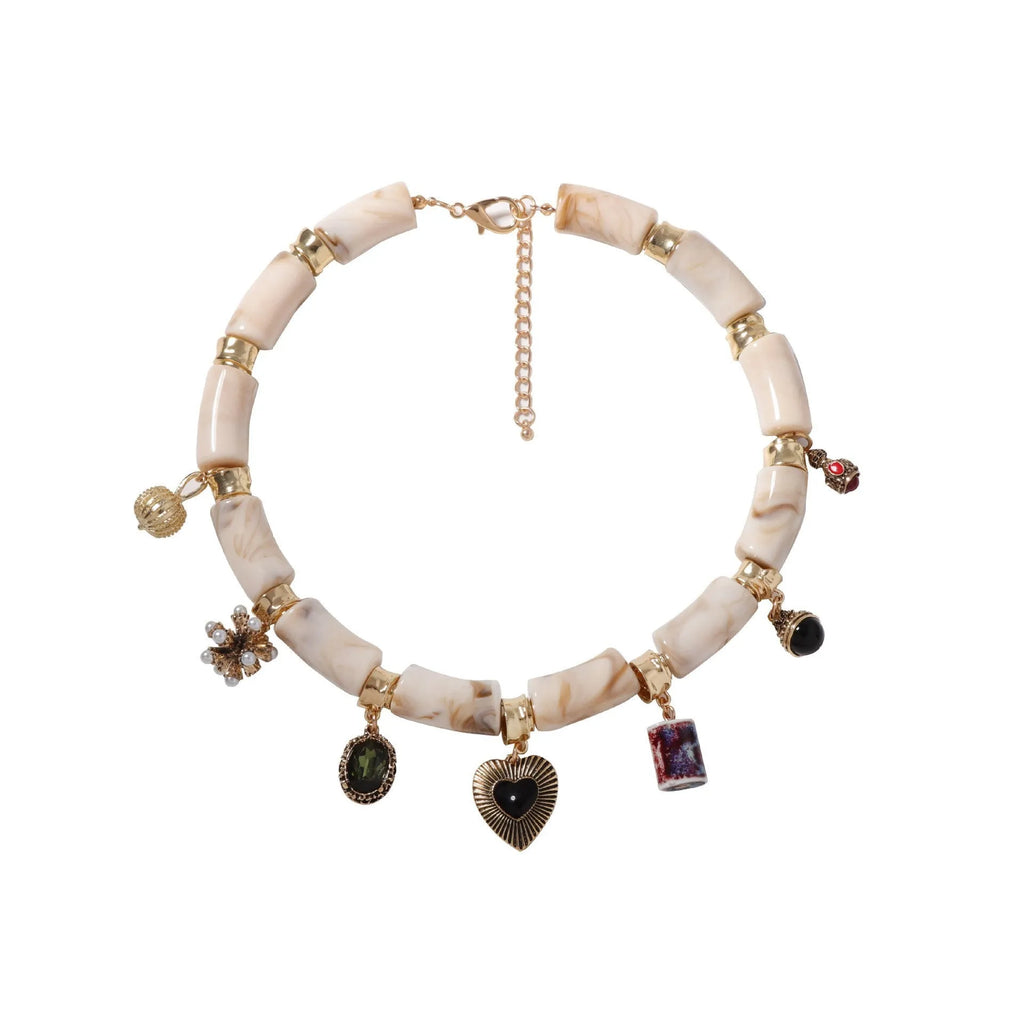 Bamboo resin heart pendant necklace with electroplated finish in pictured colour