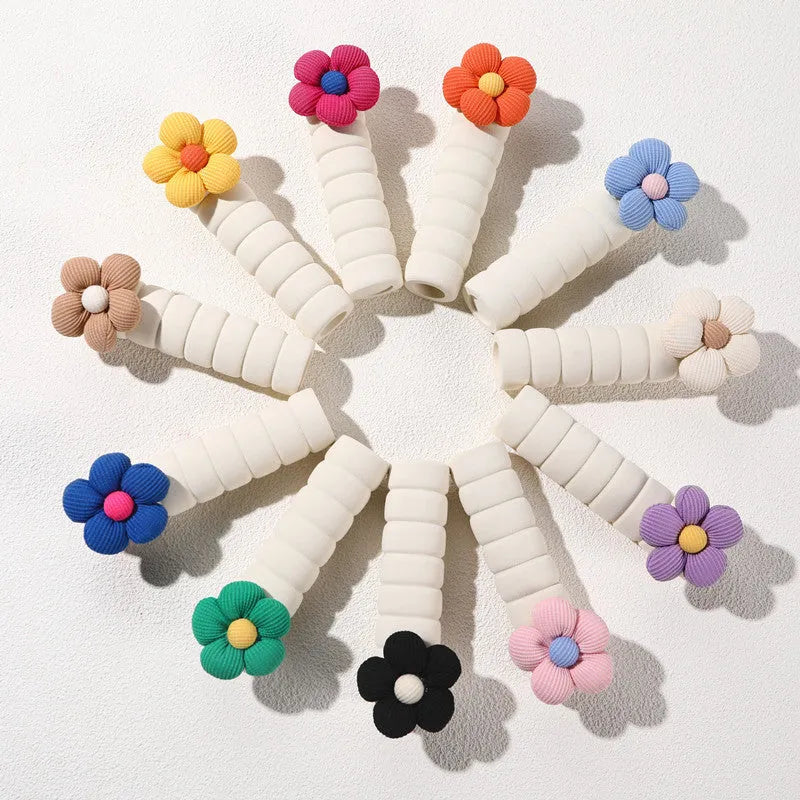 Soft round floral door handle protective cover in PEVA material on a door.