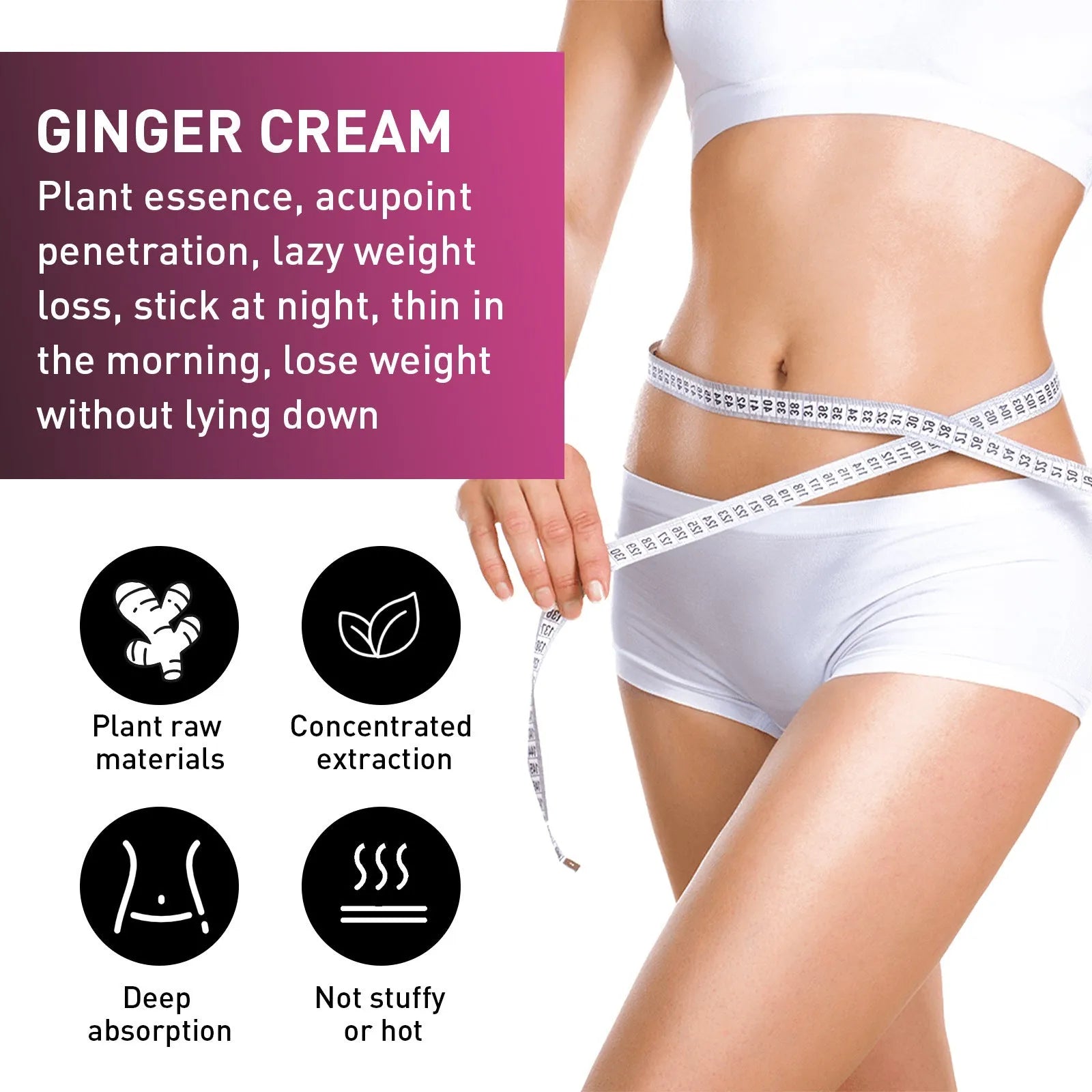 15g tube of ginger thigh slimming and tightening body cream with olive oil and hyaluronic acid.
