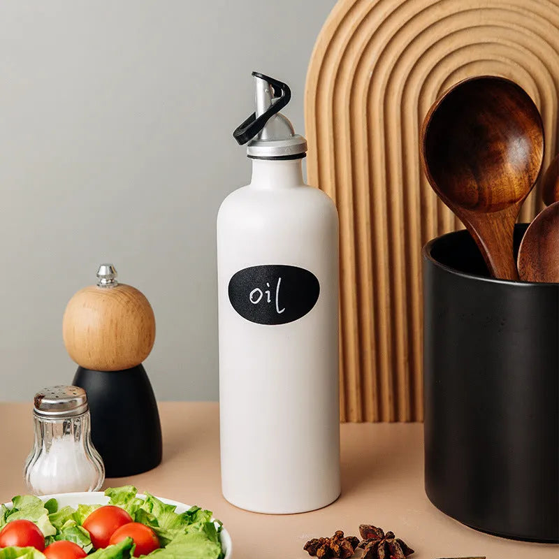 Ceramic oil pot with integrated brush and conical funnel design