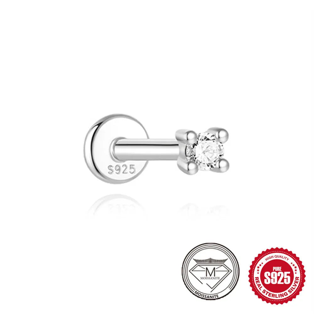 Geometric petal diamond stud earrings in platinum-colour sterling silver with ear clip fastening