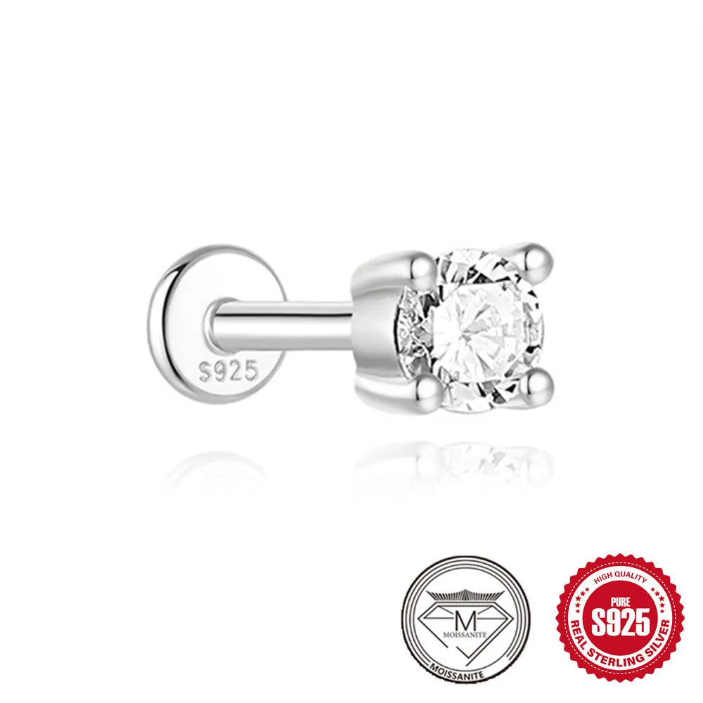 Geometric petal diamond stud earrings in platinum-colour sterling silver with ear clip fastening
