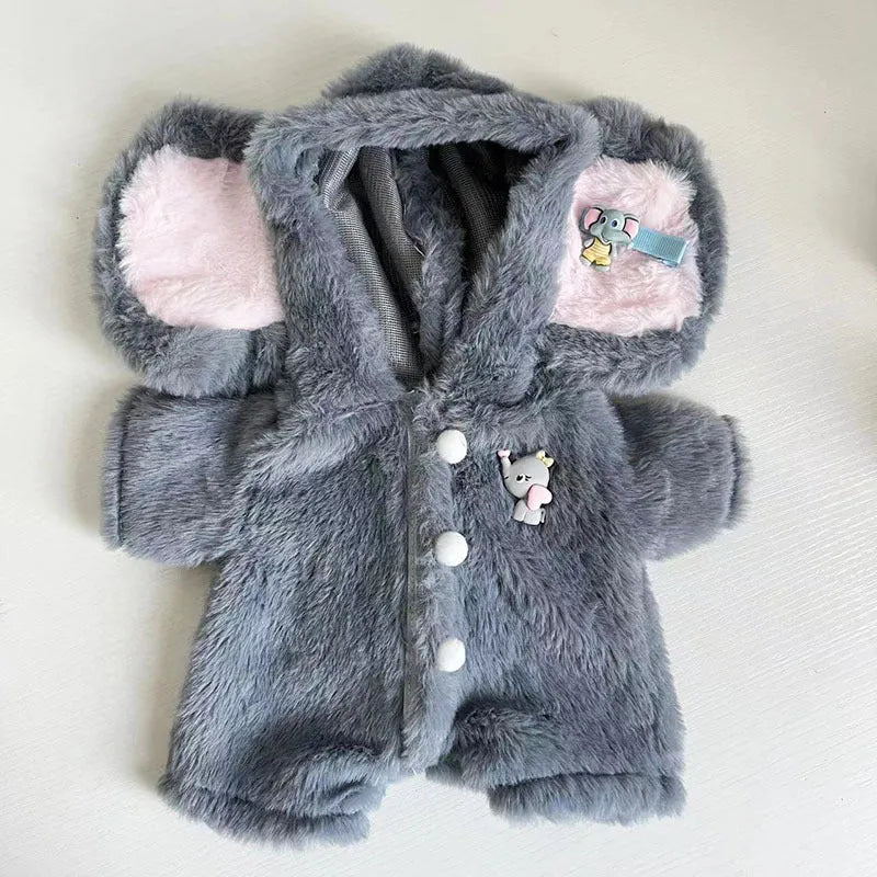 Grey elephant print plush jumpsuit suit for 30cm tall Lina bear dolls