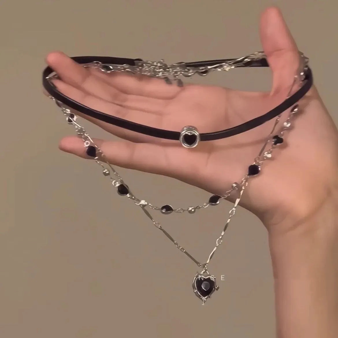 Women's multi-layer twin heart necklace with alloy pendant and artificial crystal elements on adjustable chain