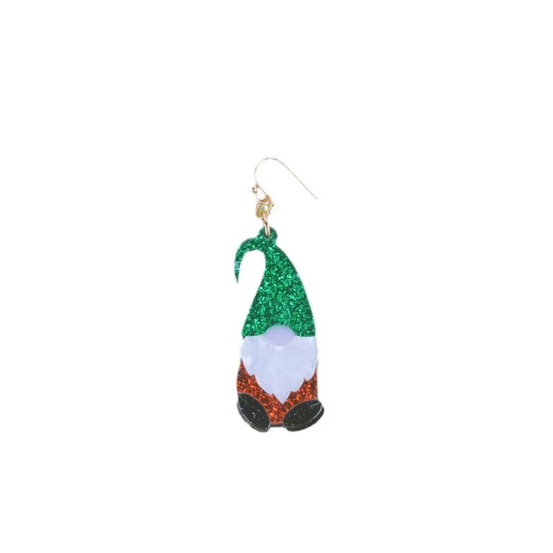 Acrylic Santa Claus character earrings with red, green, or combined hat designs