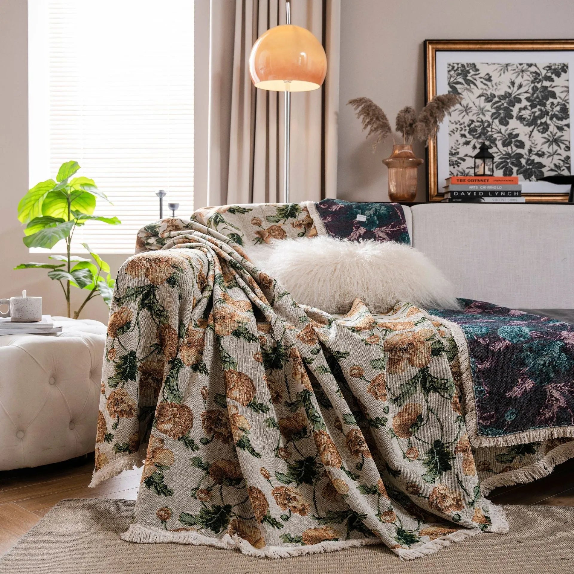 American country style jacquard sofa cover with floral pattern on polyester cotton fabric