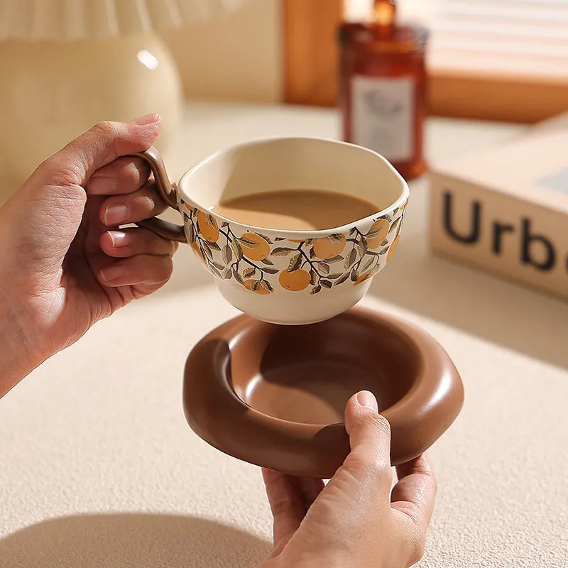 Antique style ceramic coffee cup and saucer set with 210ml capacity in black or orange colour