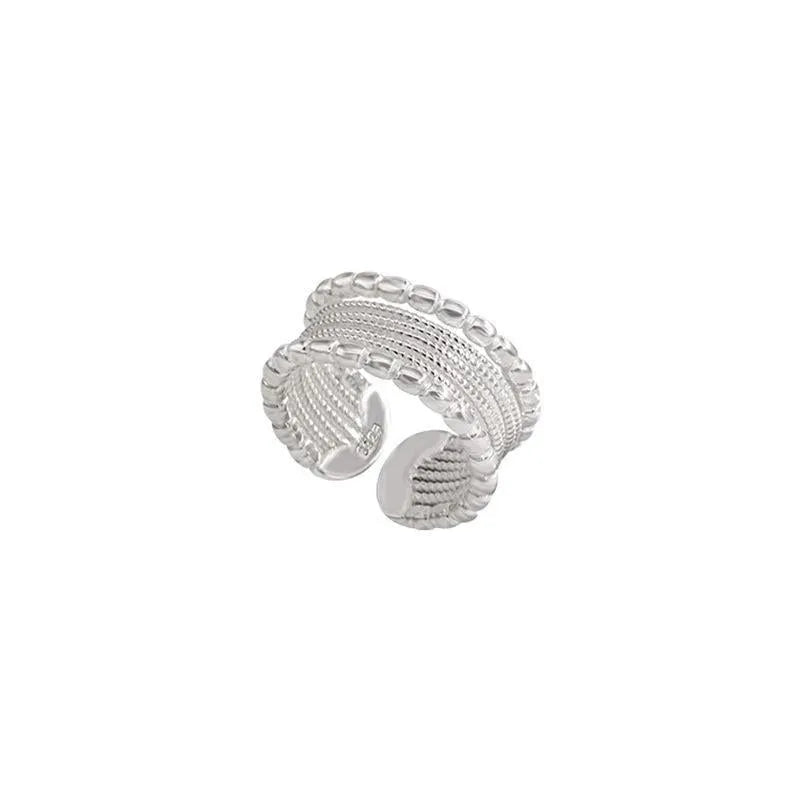 Copper adjustable ring with woven twisted multilayer geometry design
