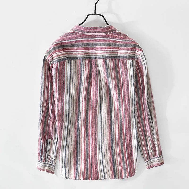 Men's casual striped linen shirt with long sleeves in loose fit for summer wear