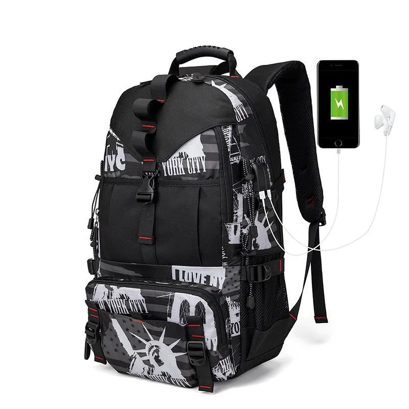 Men's waterproof Oxford cloth hiking backpack in multiple colour options with 56-75 litre capacity