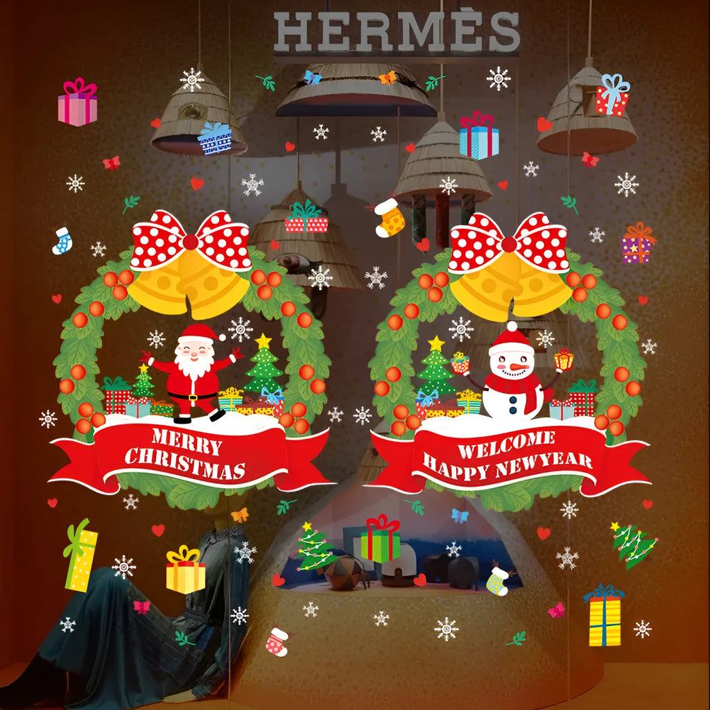 Large non-adhesive electrostatic Christmas wall sticker with cartoon design for window decoration
