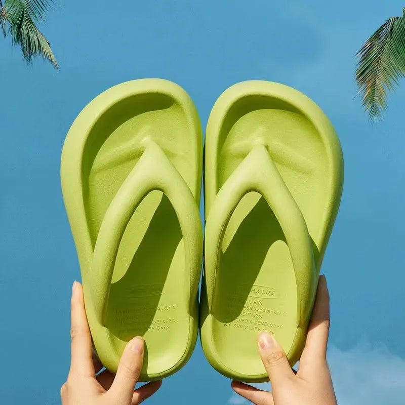 Women's solid colour thick-soled flip-flops with bow detail in various colours