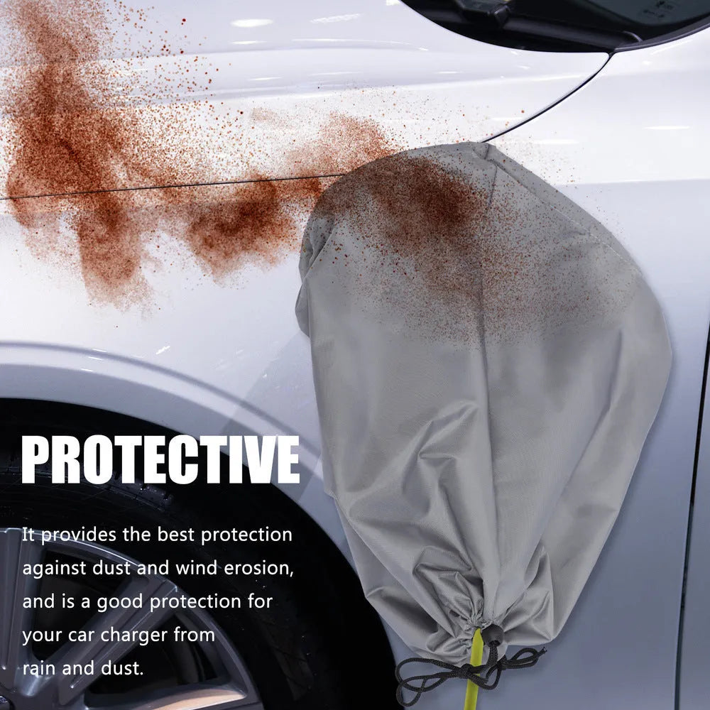 Grey waterproof drawstring cover for new energy vehicle charging connector