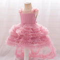 New children's sleeveless mesh long dress in bean pink colour trueran fabric