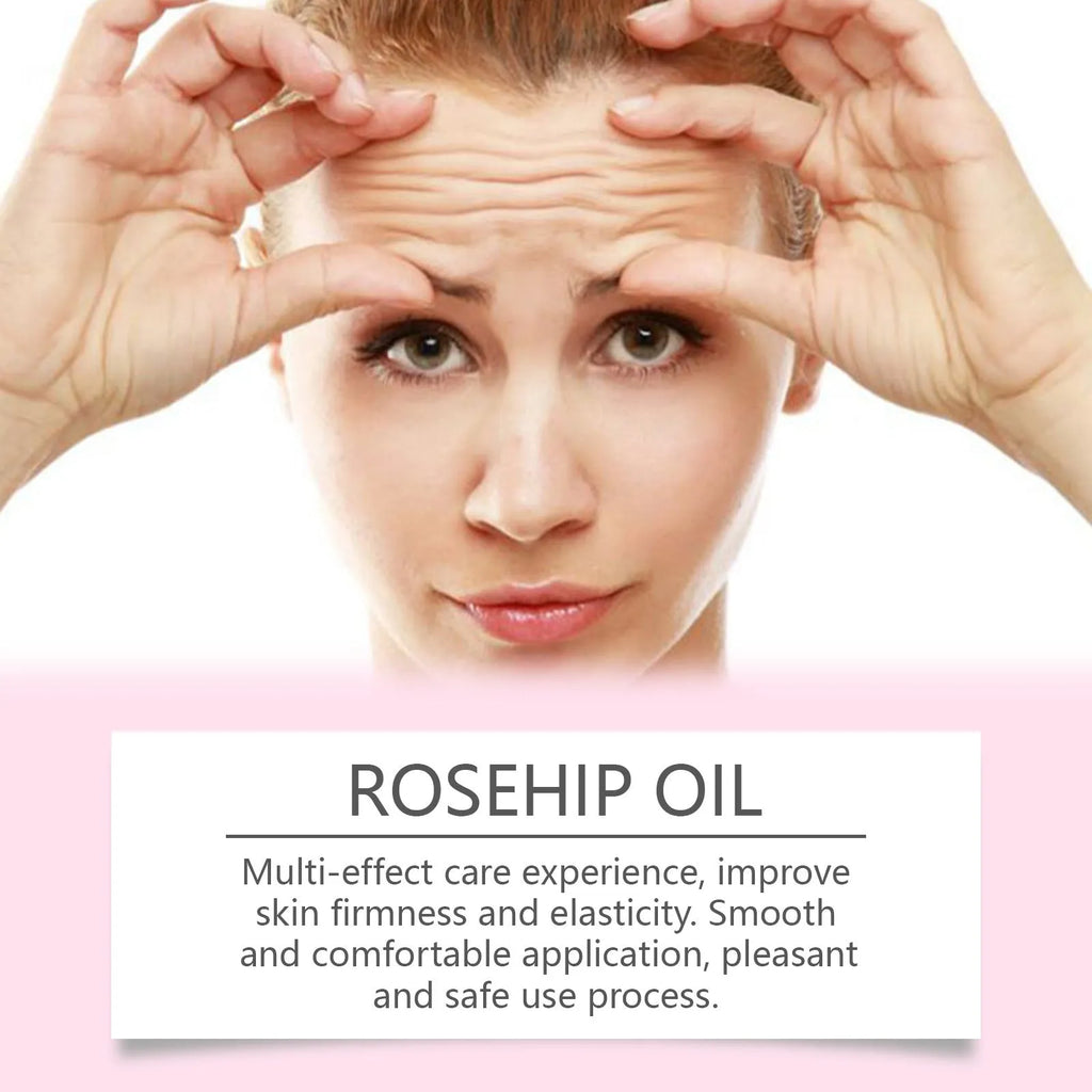 Rose Fruit Seed Facial Oil 60ml bottle with rose hip oil and vitamin E ingredient list