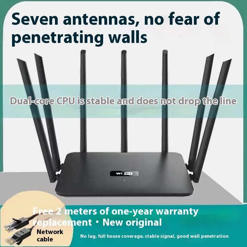 White dual-band gigabit router with five external antennas for wall-penetrating home WiFi coverage