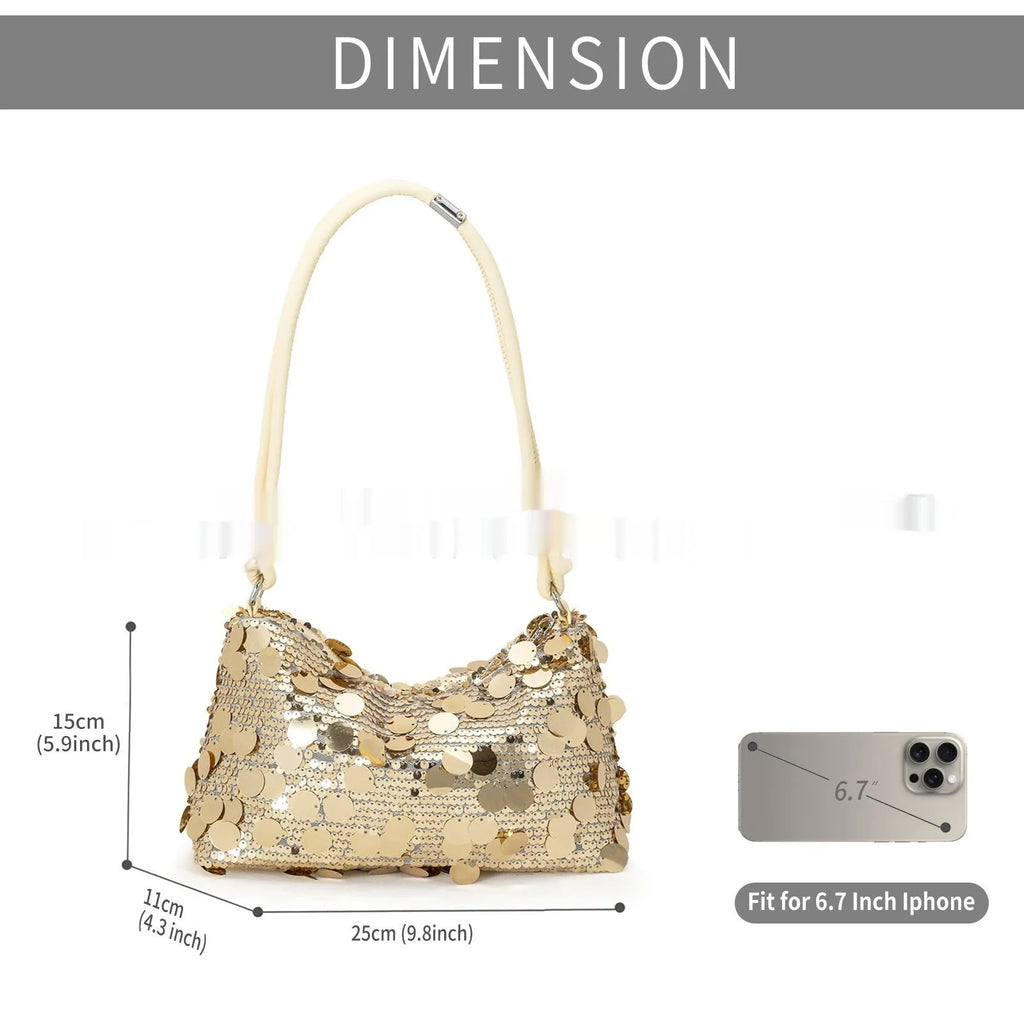 Women's underarm shoulder crossbody bag in polyester with sandwich pocket, showing gold colour option