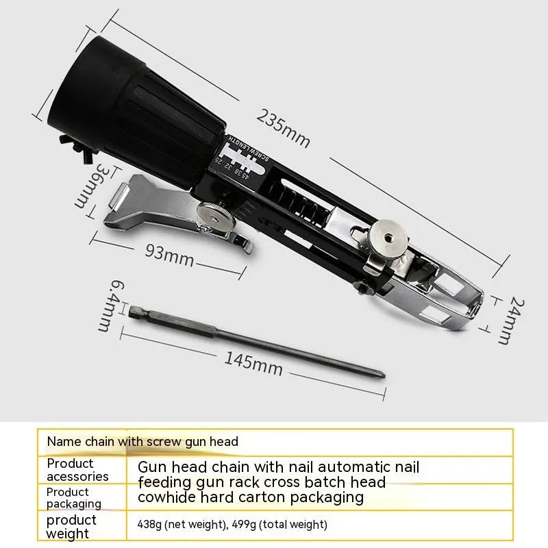 Chain screw gun head automatic nail gun accessory for electric screwdriver conversion