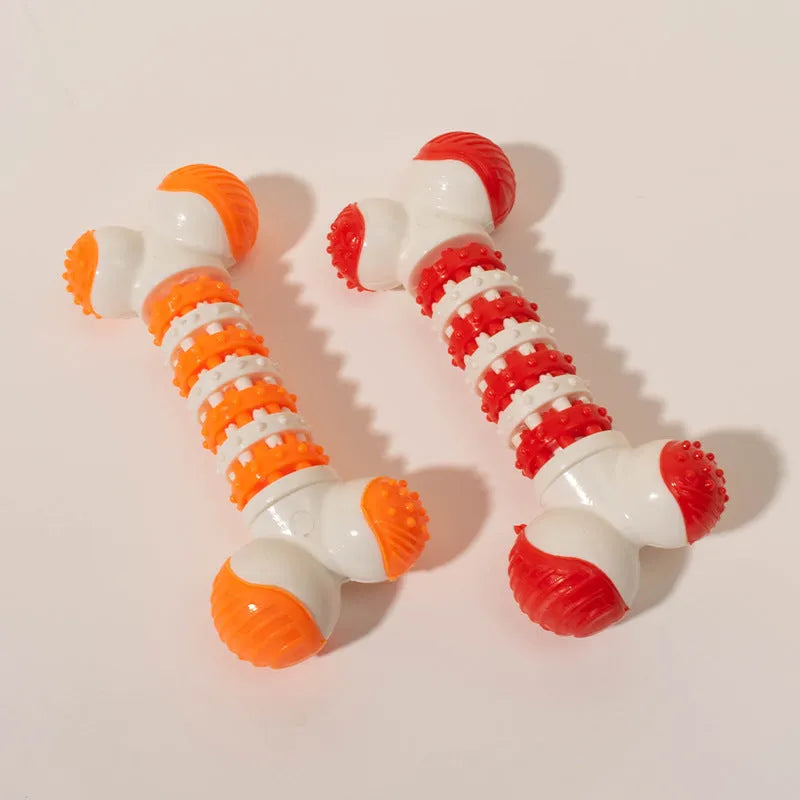 Blue bone-shaped interactive dog chew toy for small breeds with a treat holder cavity.