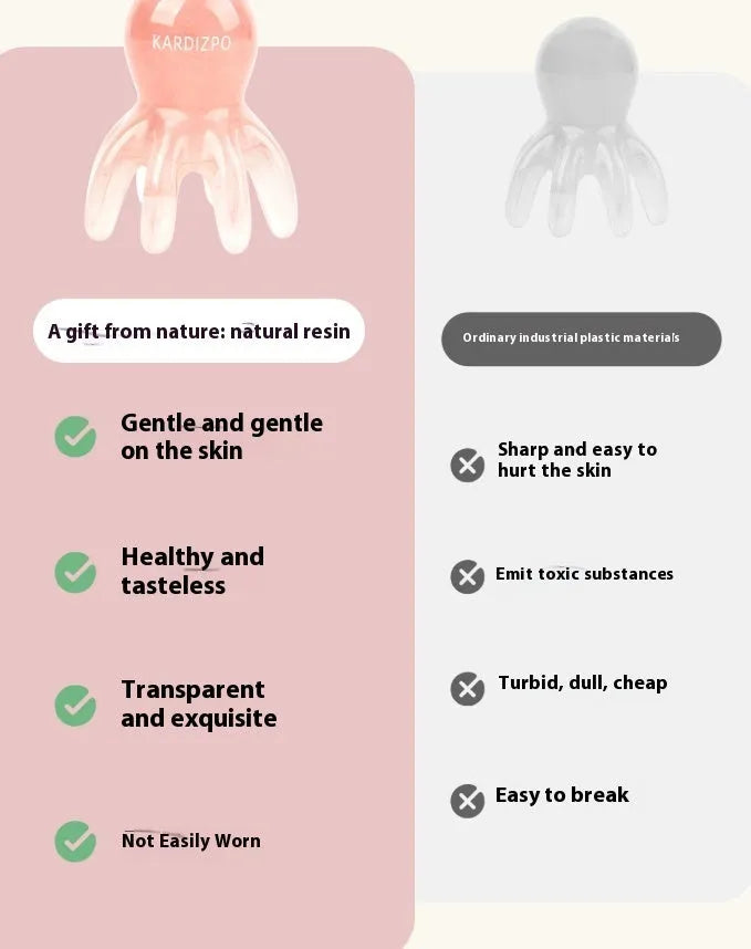 Pink natural resin octopus massage comb for periocular meridian and facial massage with storage bag