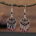 Retro court crystal drop earrings with long purple fringe in ethnic style