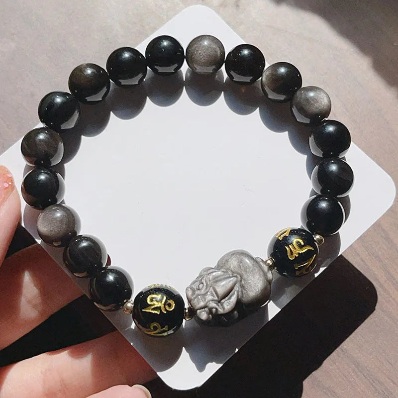 Men's silverstone bracelet with beaded design featuring zodiac and proverb elements