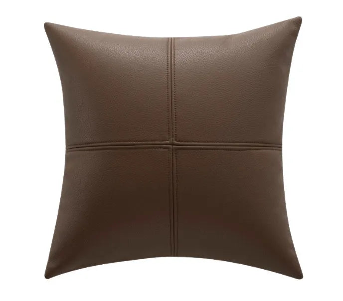 Solid colour soft cowhide leather square pillow cover on a sofa, shown in a beige white colour.