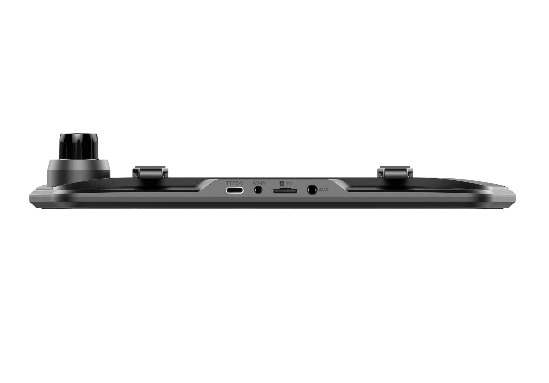 Black dual-lens driving recorder with 9.66 inch touch screen mounted on rearview mirror showing 4K interface