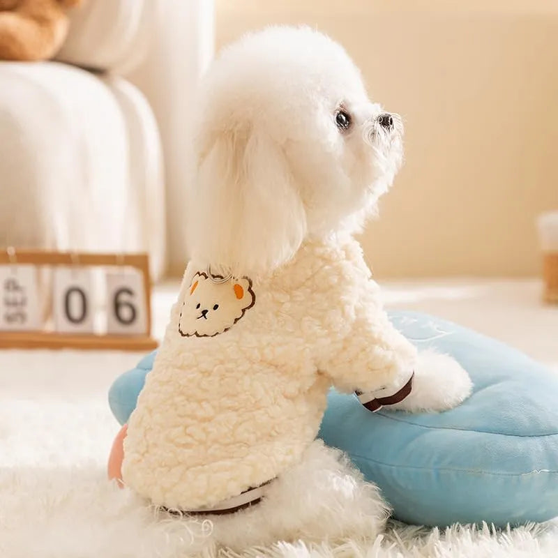 Soft fleece dog hoodie in animal pattern for autumn winter warm wear with pullover design