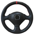 Black leather hand sewing steering wheel cover for custom fit car interior